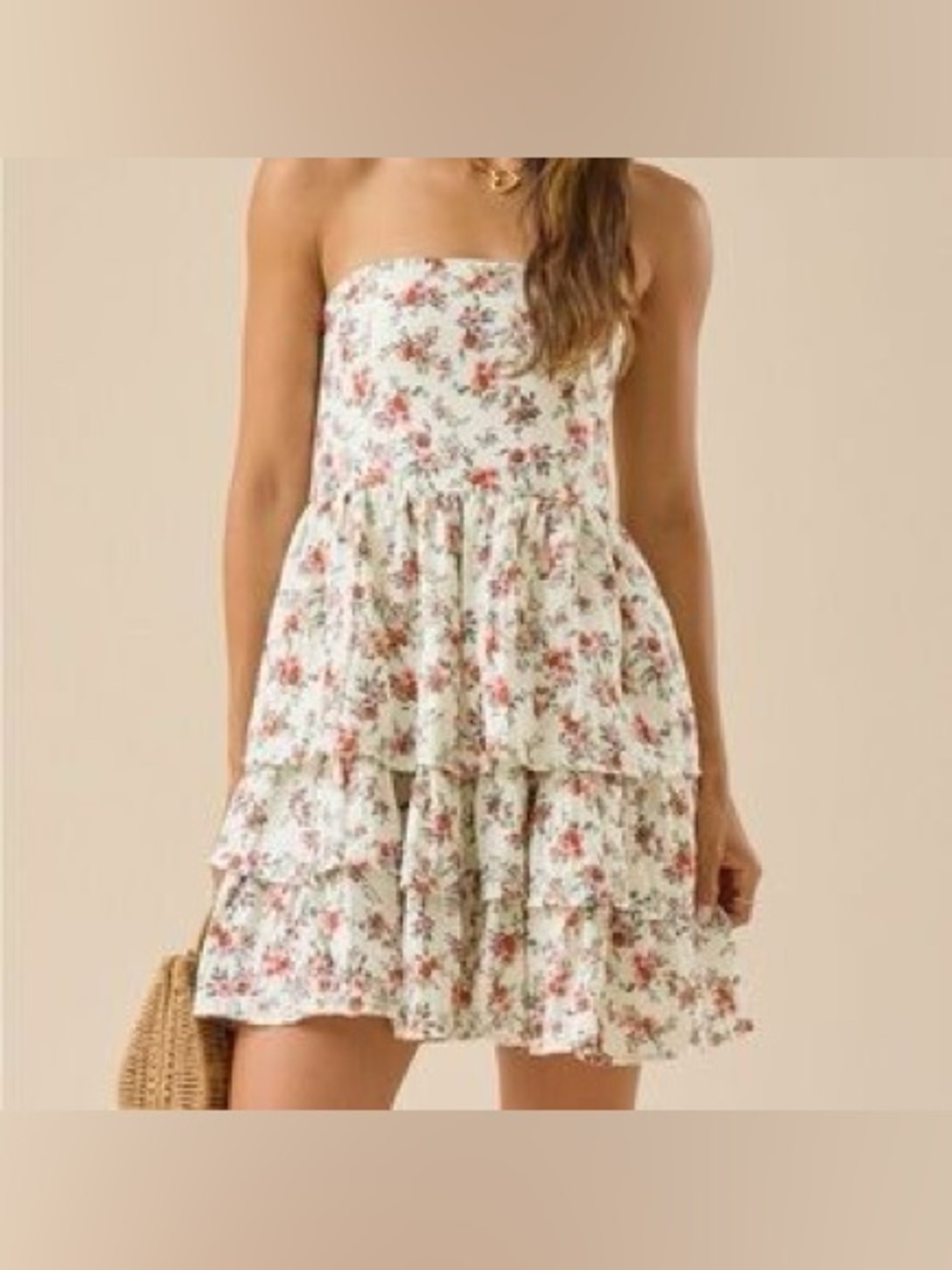 NWT [Altar'd State] Woven Strapless Dress Tiered Ruffle Floral Sundress Womens M - Picture 2 of 12